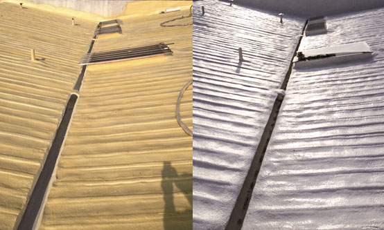 SPF Roofing Insulation System Repairs Leaking Metal Roof